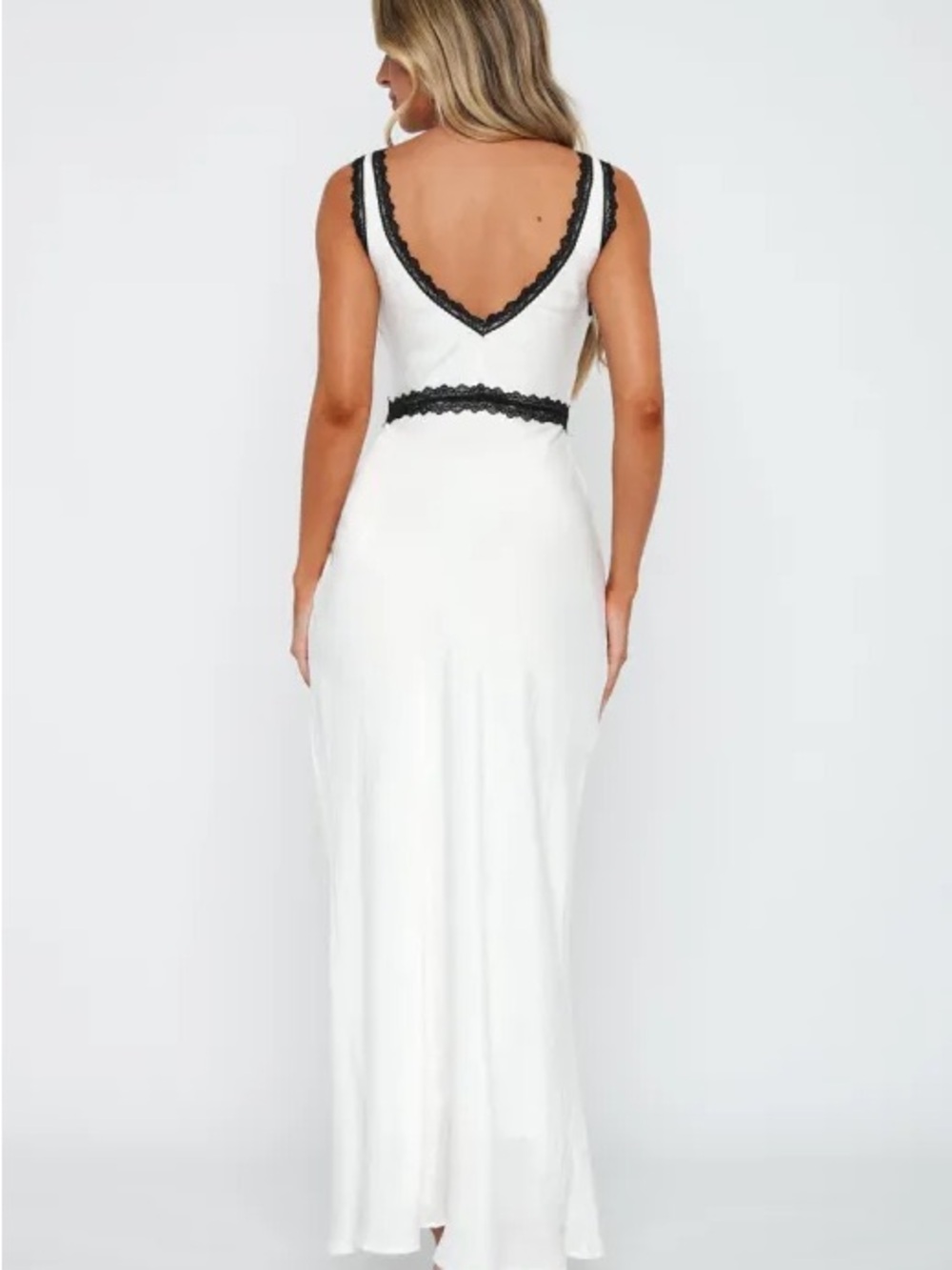 White Fox Boutique White Maxi Dress with Black Lace Accents - Picture 3 of 4